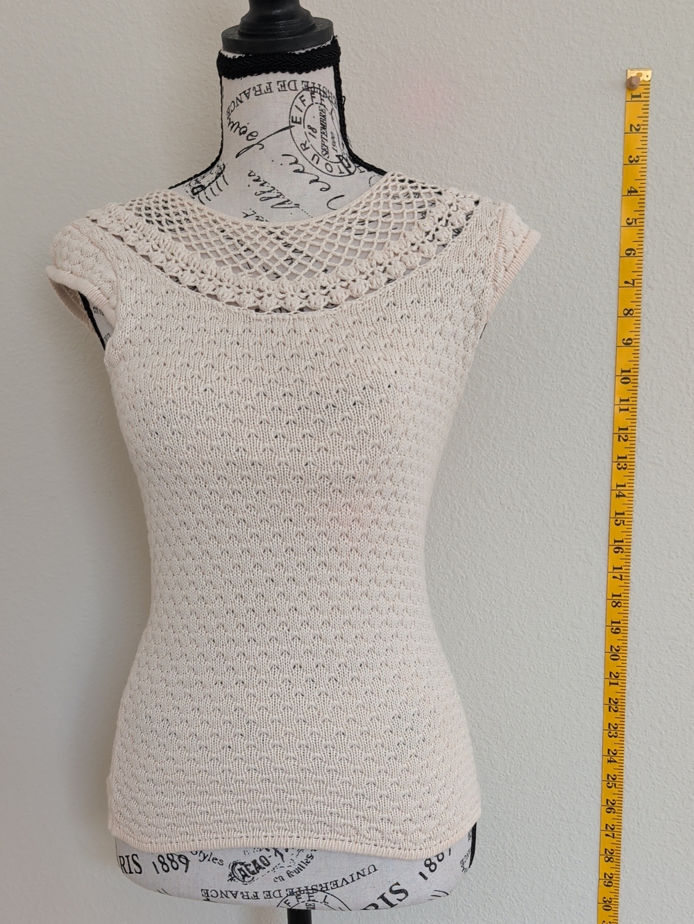 Classic Scoop Neck Openwork Knit Top — Cream